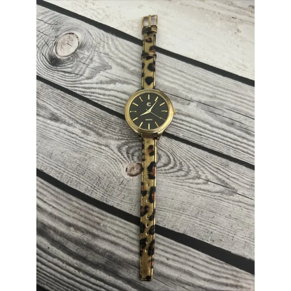 Charming Charlie Gold Tone Cheetah Print Band Women’s Quartz Watch